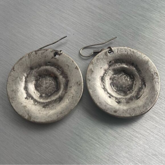 SILVER EARRINGS HANDCRAFTED DISTRESSED STYLE - Picture 4 of 6